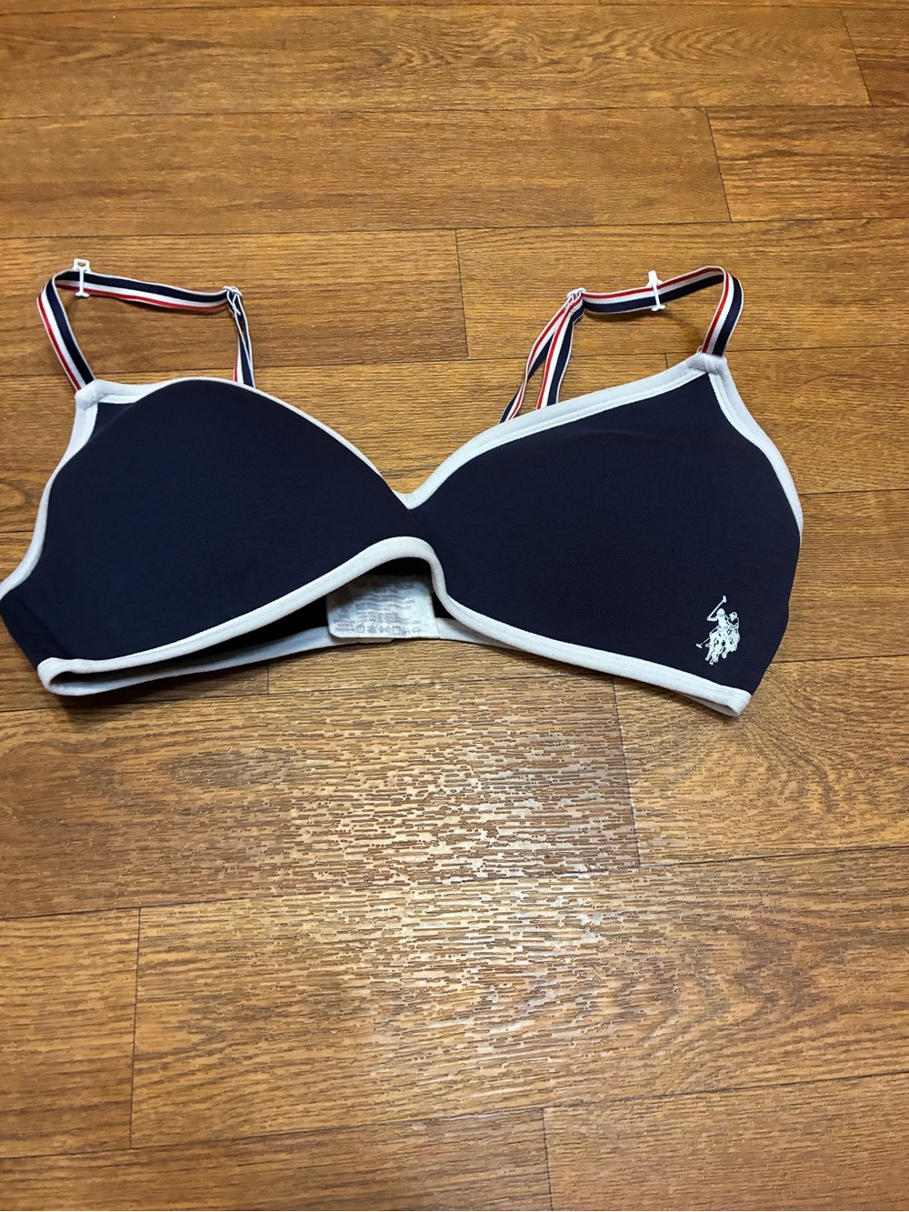 U.S. Polo Assn. Navy Bralette with White Trim and Striped Straps 34B